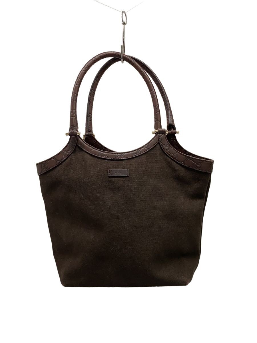 Gucci Gg Signature Shoulder Bag Brown Canvas Embossed Leather